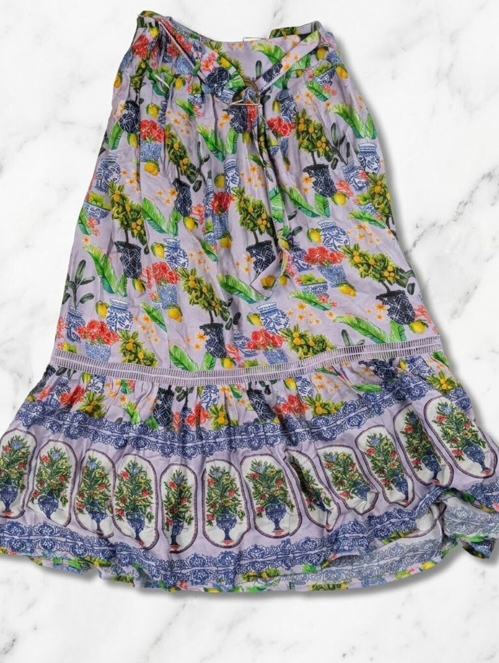 Emily Lovelock Lemon Floral Maxi Skirt Modal M Resortcore Mediterranean Maximal